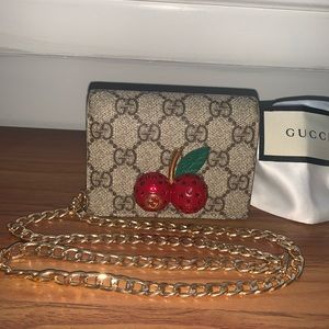 Gucci 3D Cherry Canvas GG Marmont Wallet/Crossbody